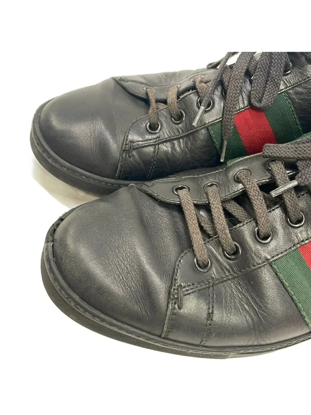 Gucci Sneakers Black Dark Green Red Embossed Leather